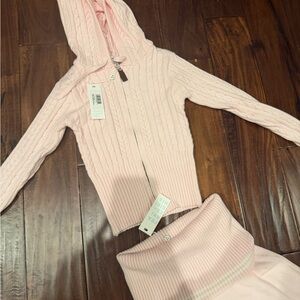 Frankie’s bikinis pink cable knit jacket with fold over pants